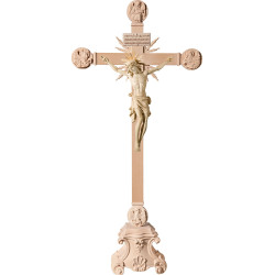 Cristo Barroco en Cruz con Evangelistas y rayos en peana con Titulus Crucis en hebreo - latín - griego